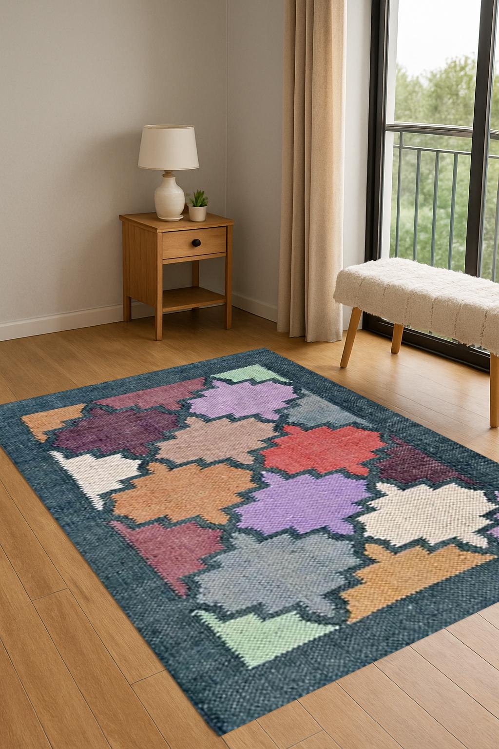 Kilim Rug Runner | Wool Jute Rug | Handmade Wool Jute Rug | Navajo kilim Rug | Outdoor & Indoor Rug | Colorful Living Room Rug Runner