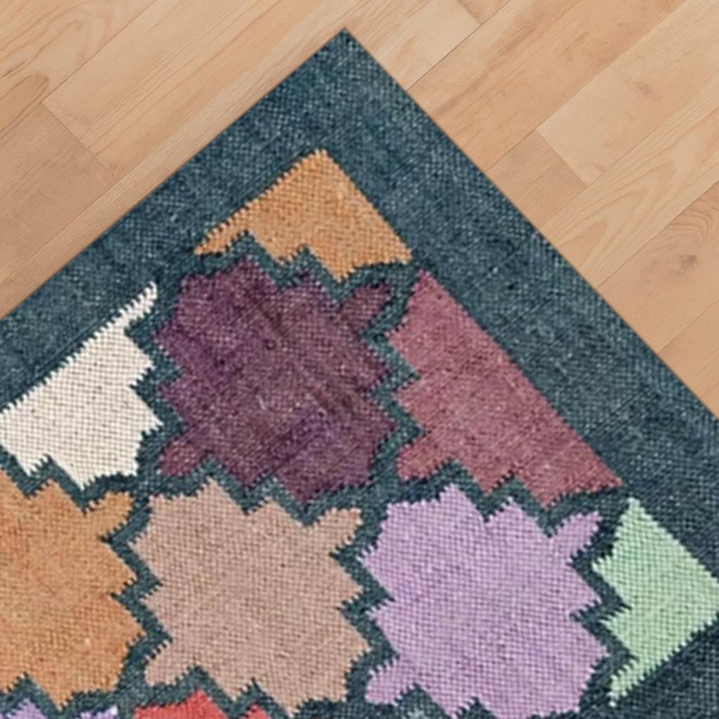 Kilim Rug Runner | Wool Jute Rug | Handmade Wool Jute Rug | Navajo kilim Rug | Outdoor & Indoor Rug | Colorful Living Room Rug Runner