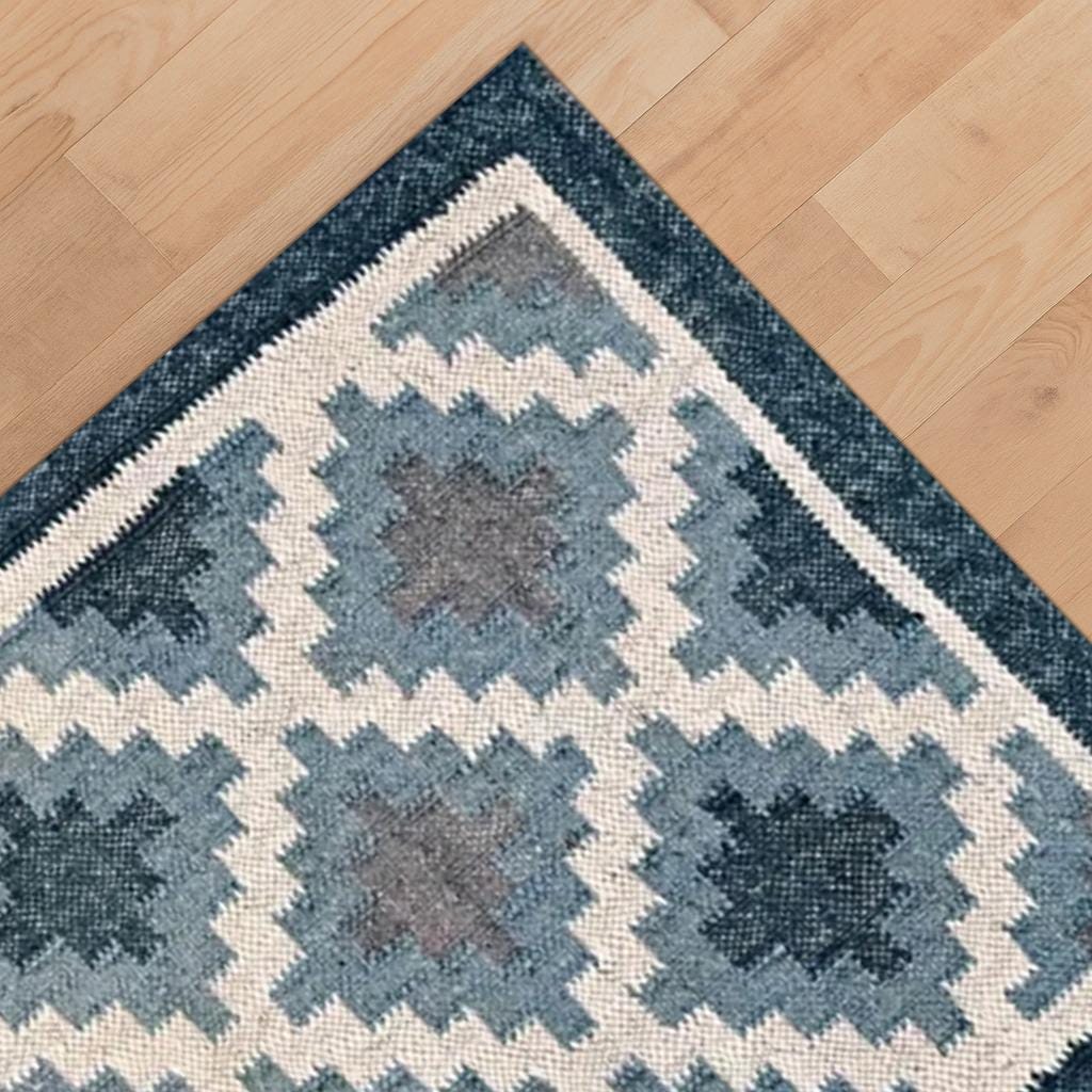 Handmade Kilim Rug | Wool Jute Blend | Tribal Boho Southwestern Style | Handwoven Wool Jute Kilim Rug, Bohemian Dhurrie Rug | Gift For Her
