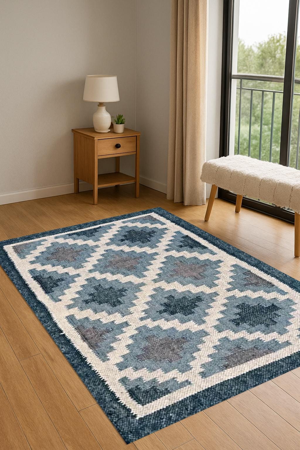 Handmade Kilim Rug | Wool Jute Blend | Tribal Boho Southwestern Style | Handwoven Wool Jute Kilim Rug, Bohemian Dhurrie Rug | Gift For Her