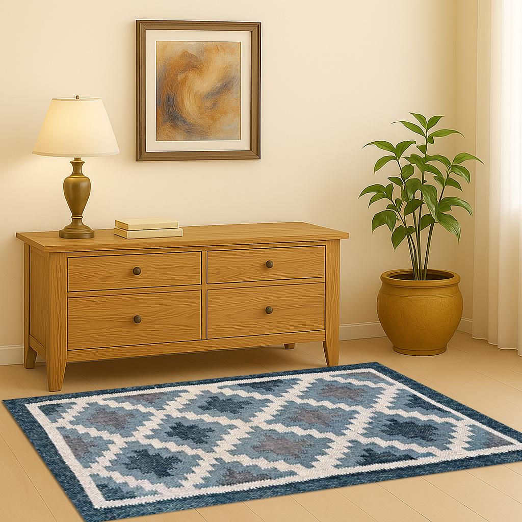 Handmade Kilim Rug | Wool Jute Blend | Tribal Boho Southwestern Style | Handwoven Wool Jute Kilim Rug, Bohemian Dhurrie Rug | Gift For Her