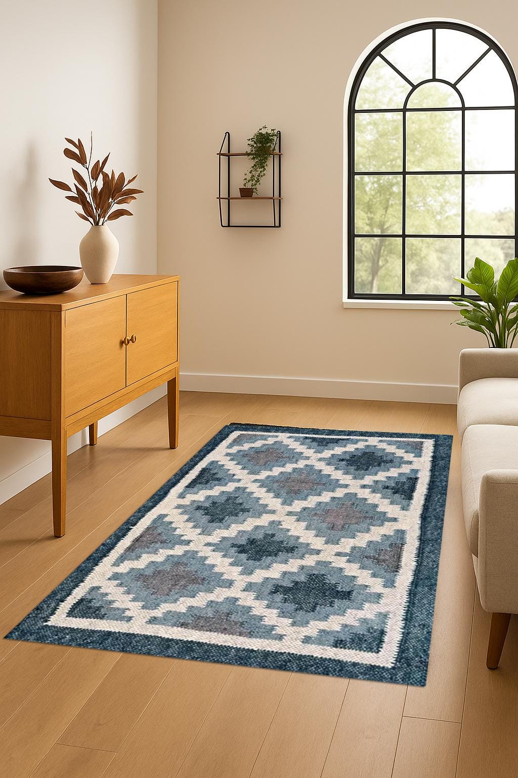 Handmade Kilim Rug | Wool Jute Blend | Tribal Boho Southwestern Style | Handwoven Wool Jute Kilim Rug, Bohemian Dhurrie Rug | Gift For Her