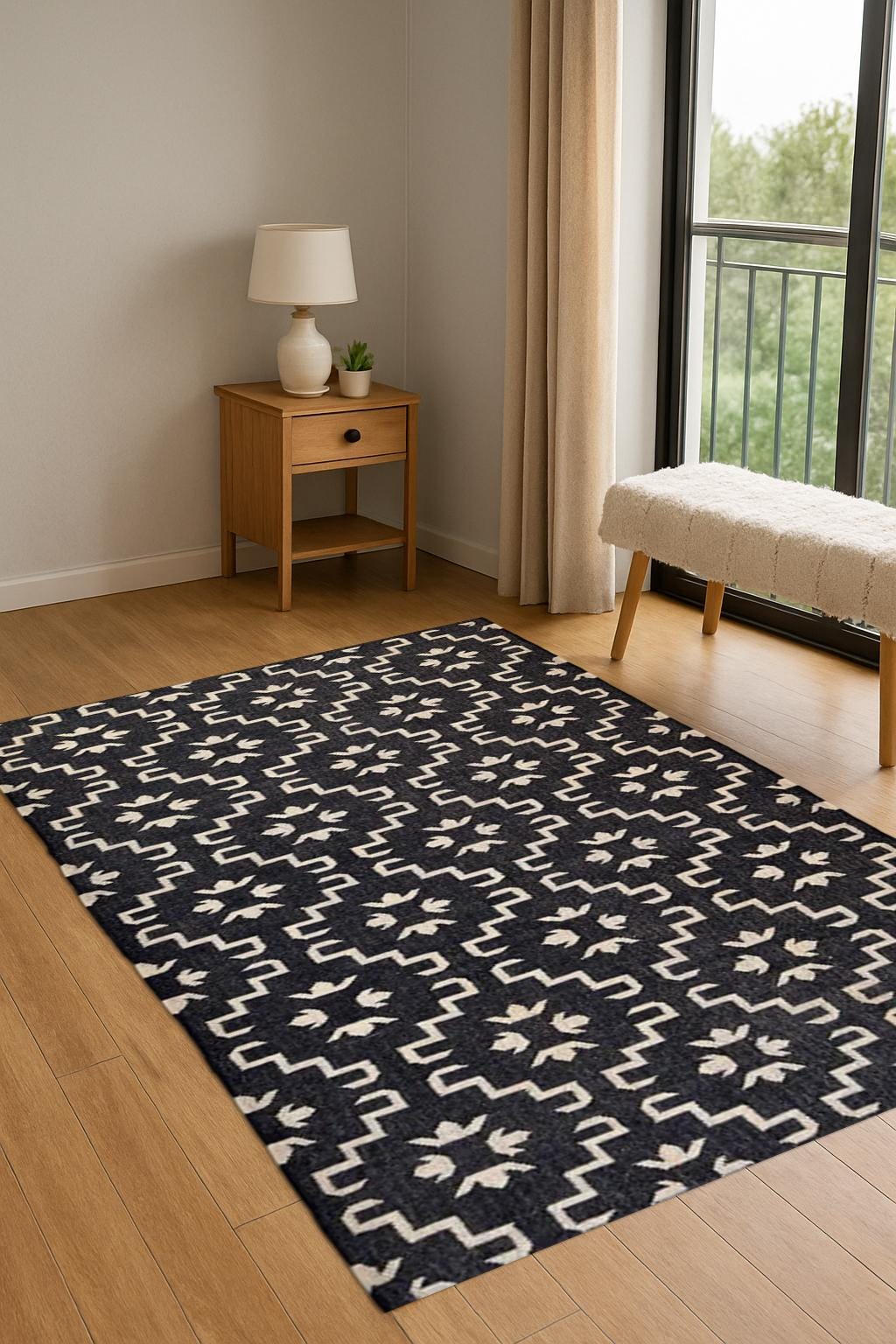 Handcrafted Wool Kilim Rug | Geometric Shape Custom Durrie Rug |  Handmade Flatweave Rug for Living Room | Home Decor Carpet | Kilim Rug