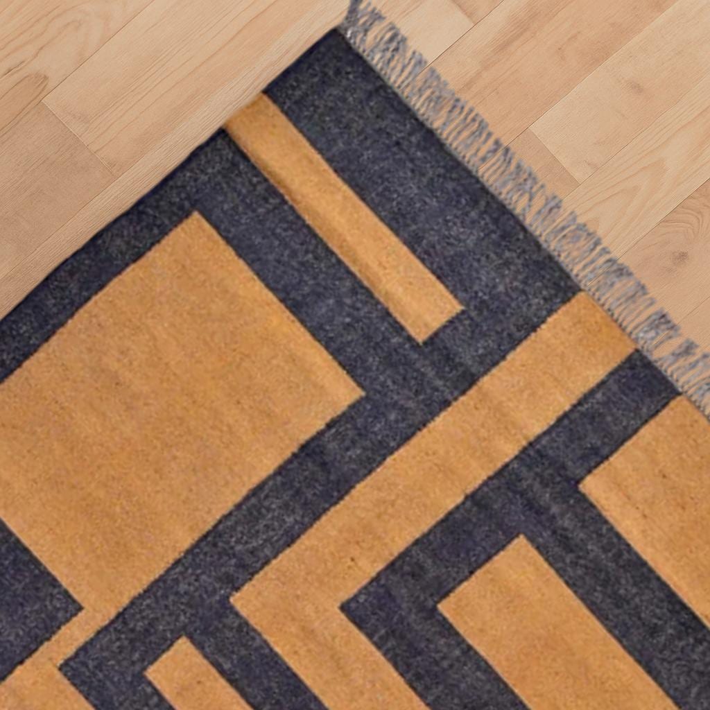 Handcrafted Wool Kilim Rug | Geometric Shape Custom Durrie Swedish Scandinavian Designer Handmade Flatweave Rug for Living Room | Home Decor
