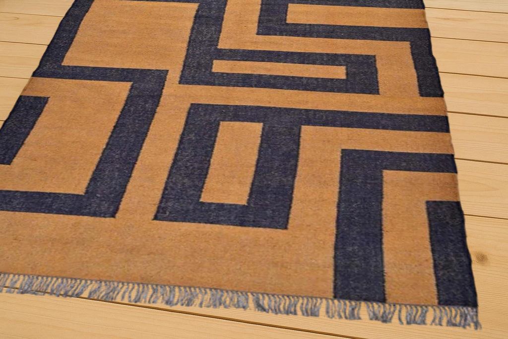 Handcrafted Wool Kilim Rug | Geometric Shape Custom Durrie Swedish Scandinavian Designer Handmade Flatweave Rug for Living Room | Home Decor