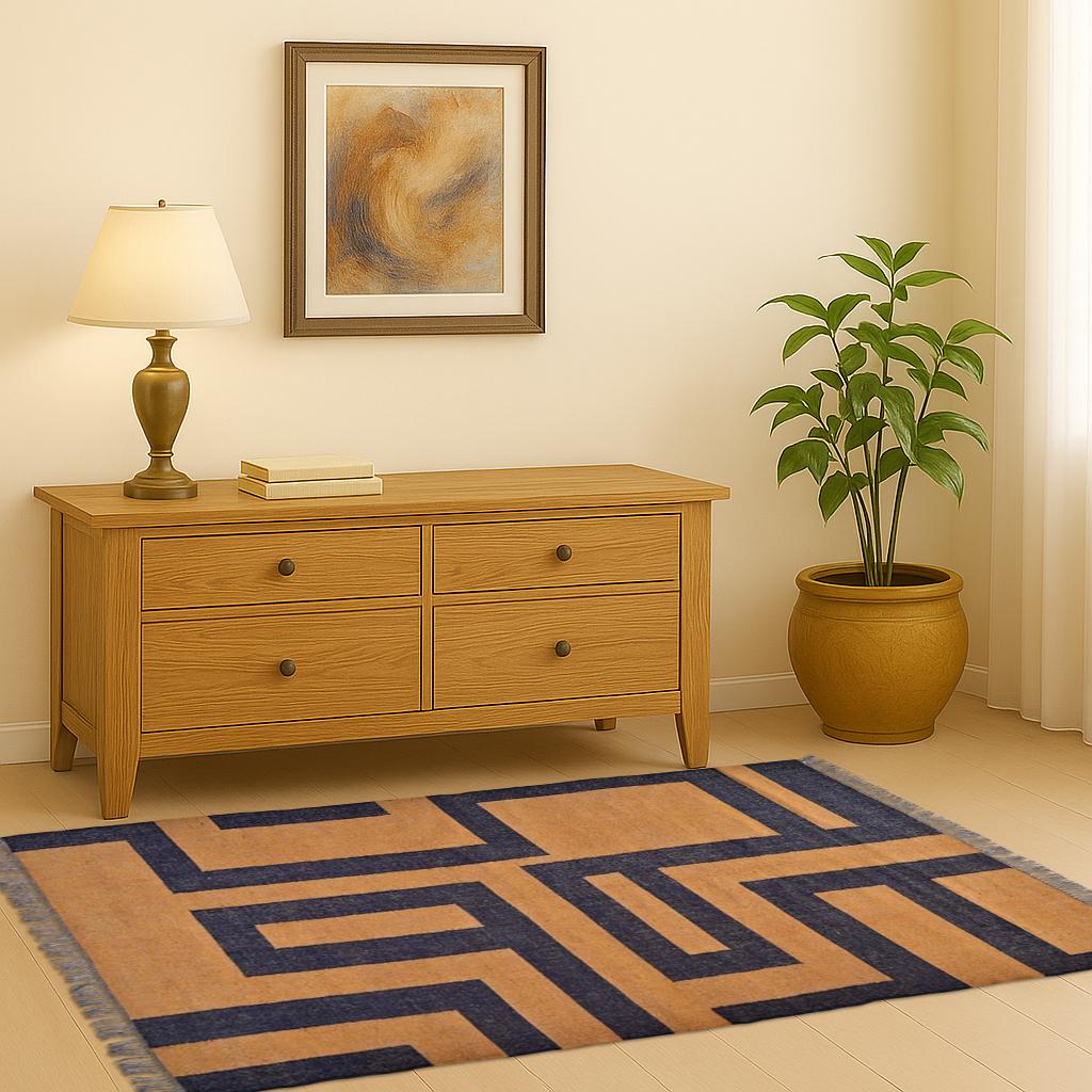 Handcrafted Wool Kilim Rug | Geometric Shape Custom Durrie Swedish Scandinavian Designer Handmade Flatweave Rug for Living Room | Home Decor