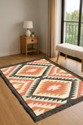 Handwoven Wool Jute Kilim Rug | Sustainable Natural Fiber Flatweave | Boho Farmhouse Hallway Carpet | Eco-Friendly Dhurrie For Decor