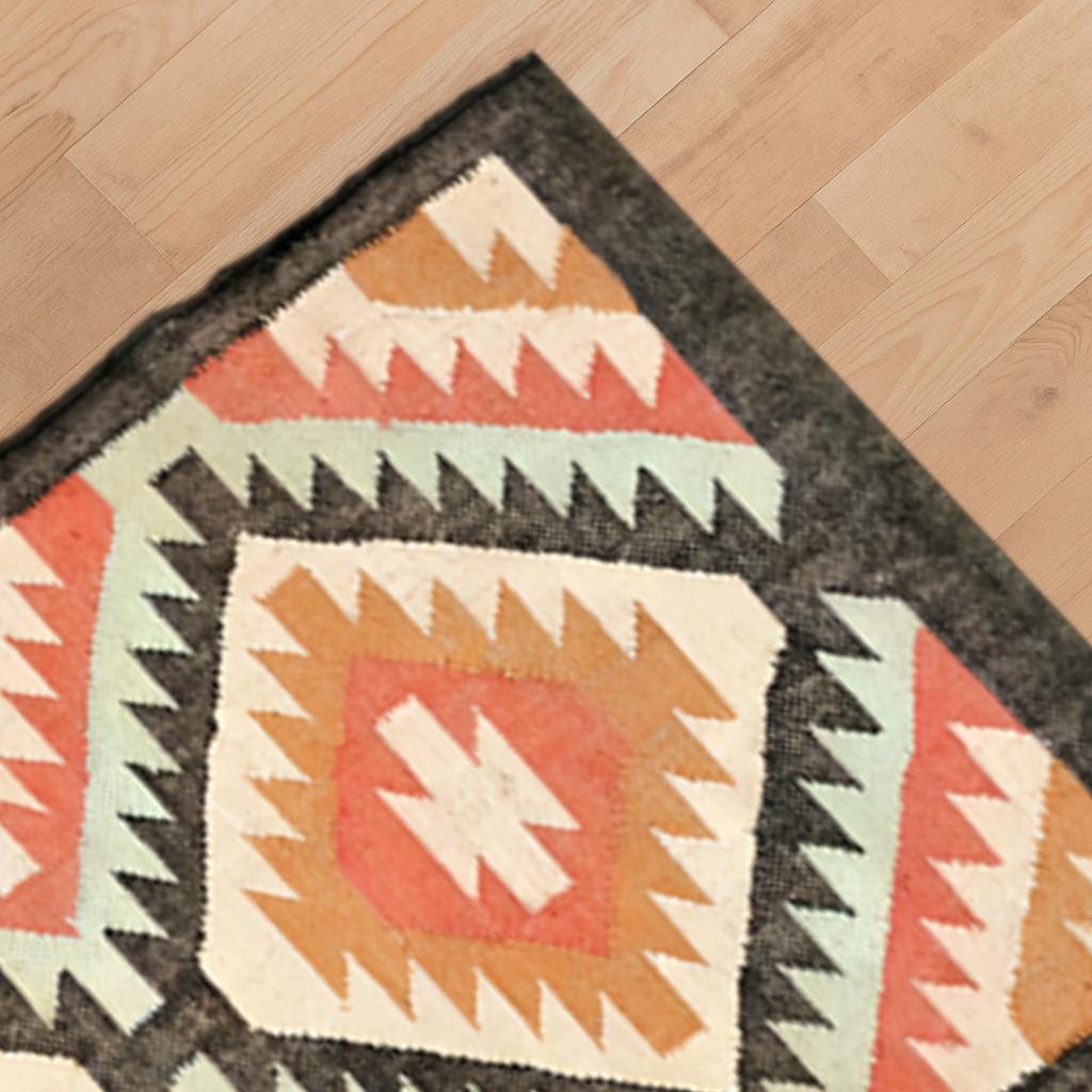 Handwoven Wool Jute Kilim Rug | Sustainable Natural Fiber Flatweave | Boho Farmhouse Hallway Carpet | Eco-Friendly Dhurrie For Decor
