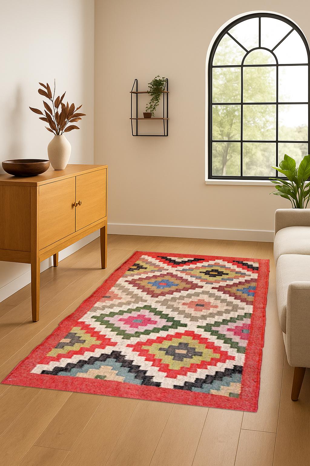 Handcrafted Kilim Rug |  Handwoven Wool and Jute Rug Handmade | Kilim Dhurrie Rug | Traditional Indian jute Area rug Custam Size Rugs