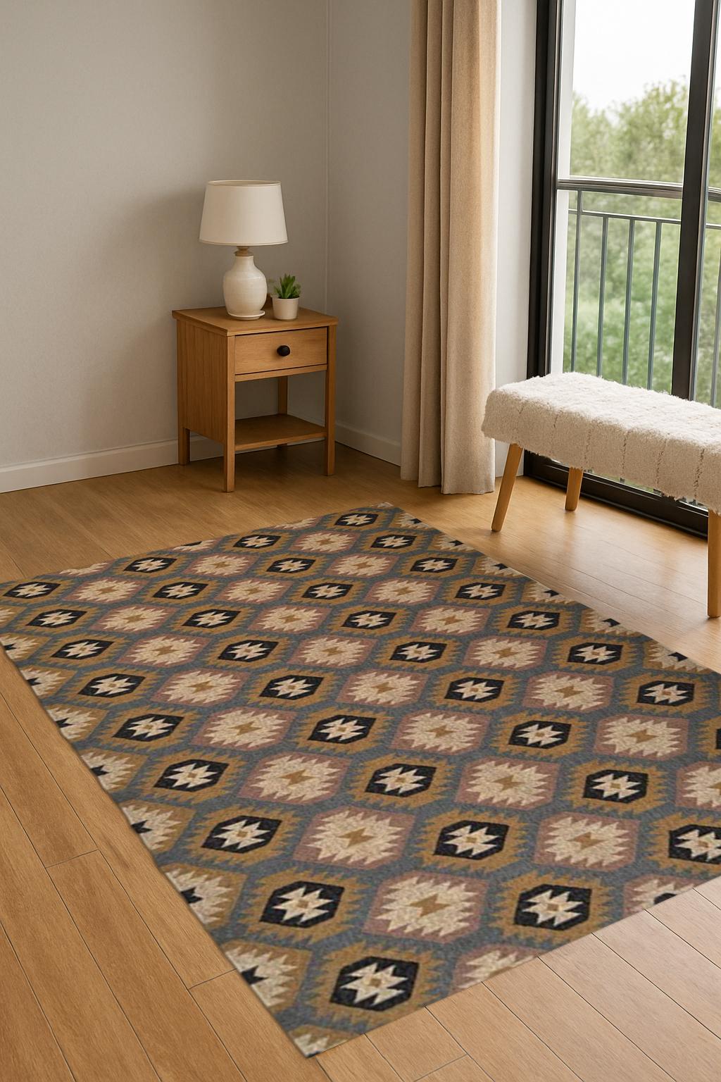 Eco-Friendly Jute Kilim Rug | Durable Handmade Flatweave Rug with Geometric Patterns for Home Decor | Multicolor Jute Kilim Rug