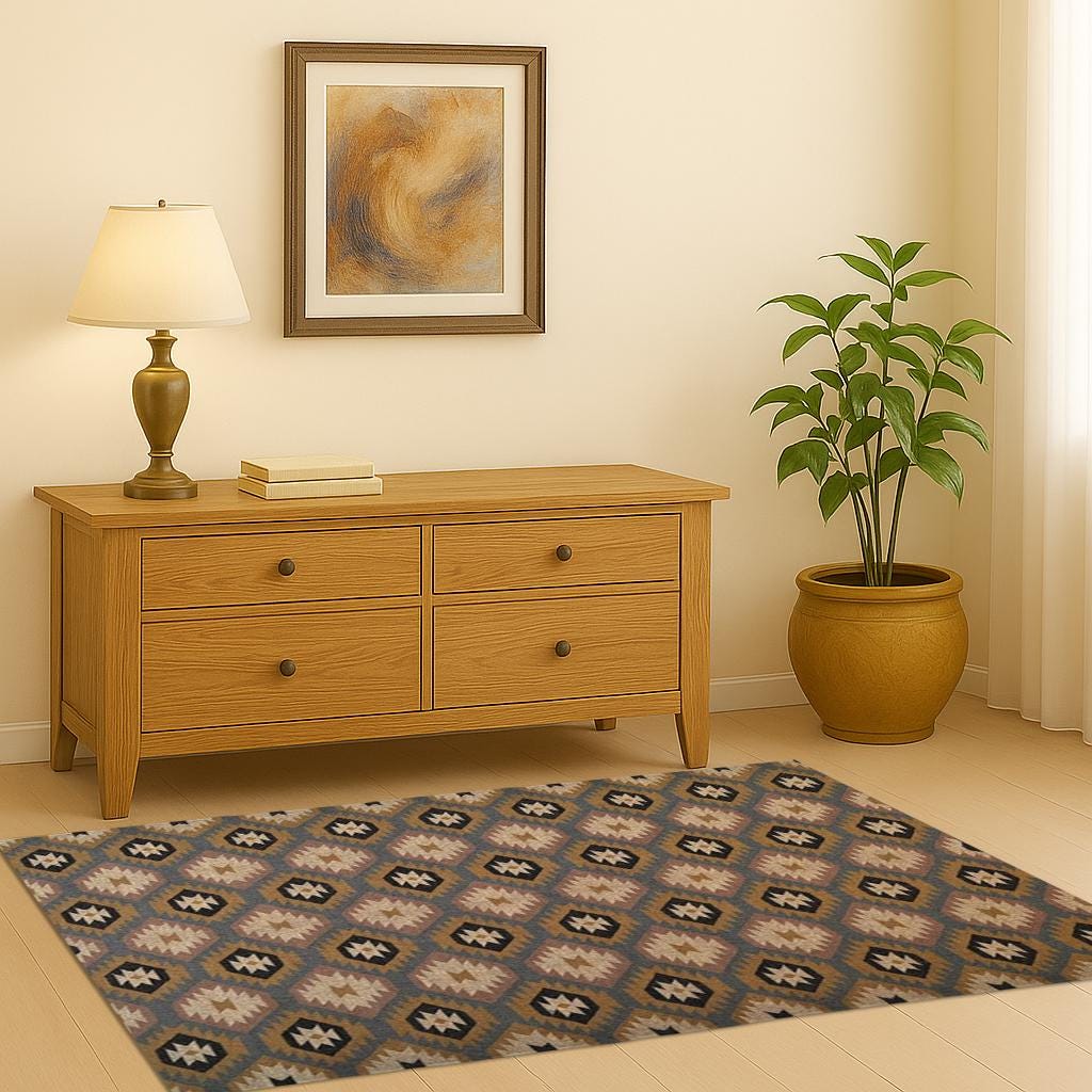 Eco-Friendly Jute Kilim Rug | Durable Handmade Flatweave Rug with Geometric Patterns for Home Decor | Multicolor Jute Kilim Rug