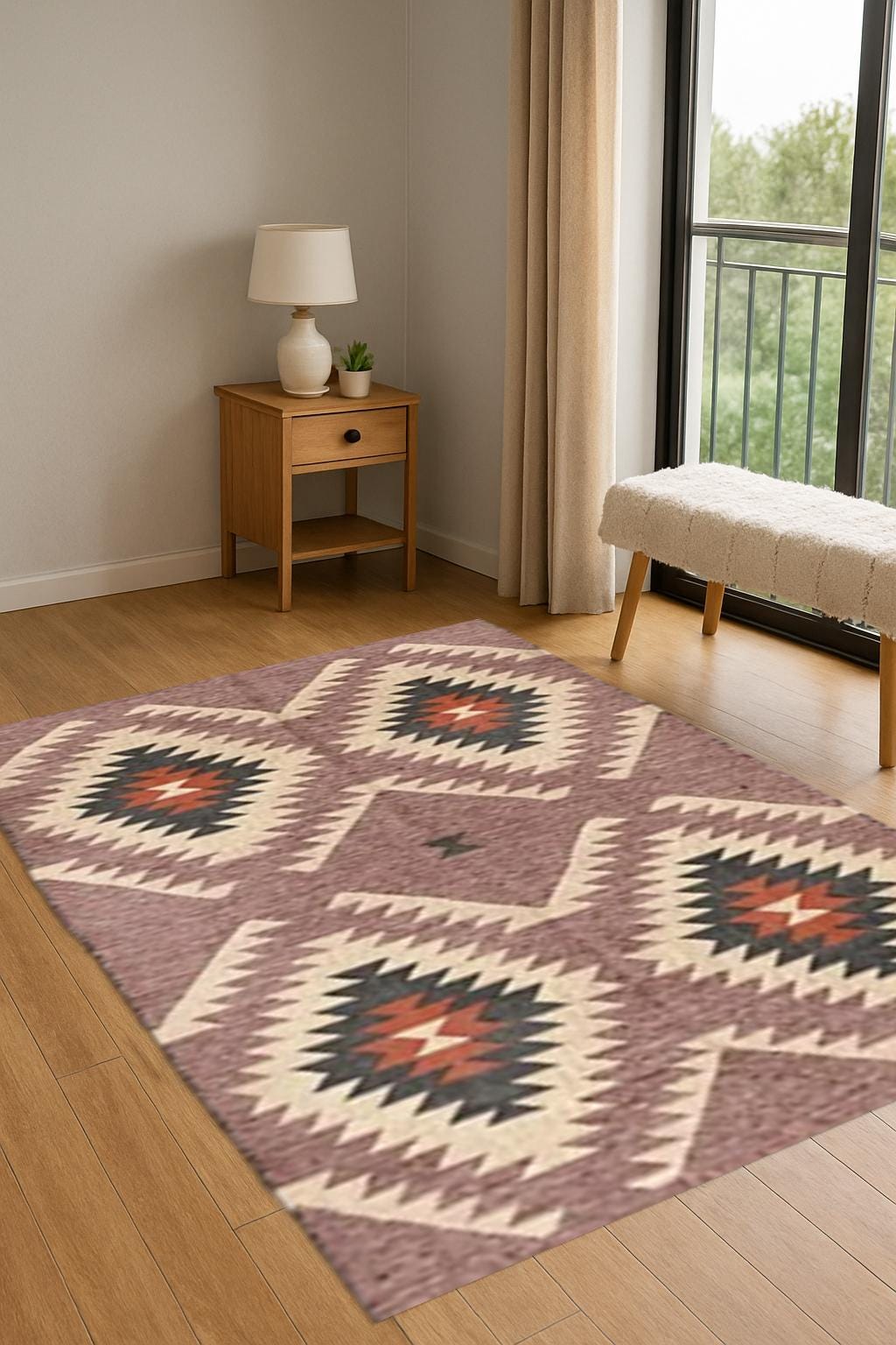 Handwoven Natural Jute Kilim Rug |  Boho Tribal Flatweave Area Rug for Living Room | Bedroom or Dining Room | Eco-Friendly Jute Kilim Rug