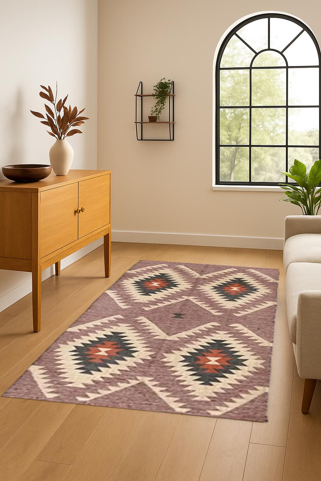 Handwoven Natural Jute Kilim Rug |  Boho Tribal Flatweave Area Rug for Living Room | Bedroom or Dining Room | Eco-Friendly Jute Kilim Rug