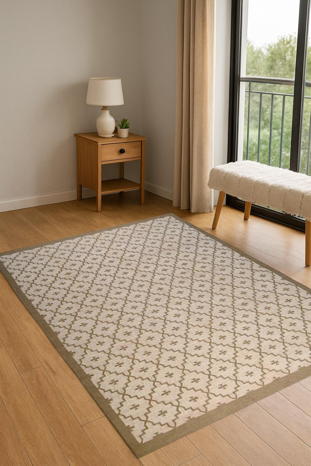 Handwoven Jute Kilim Rug  | Natural Boho Area Carpet for Living Room & Bedroom | Floor Mat with Tribal Pattern