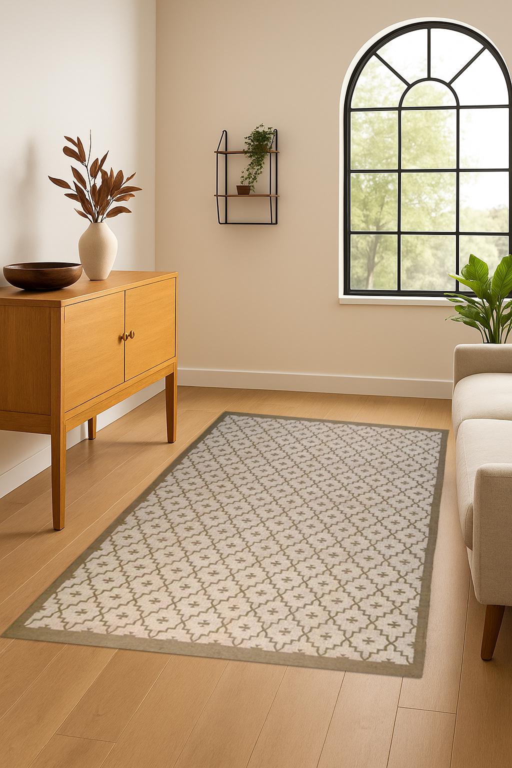 Handwoven Jute Kilim Rug  | Natural Boho Area Carpet for Living Room & Bedroom | Floor Mat with Tribal Pattern