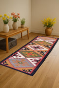 Traditional Indian Wool Jute Kilim Runner Rug – Handcrafted Dhurrie for Living Room | Runner Carpet for Hallway | Living Room & Bedroom
