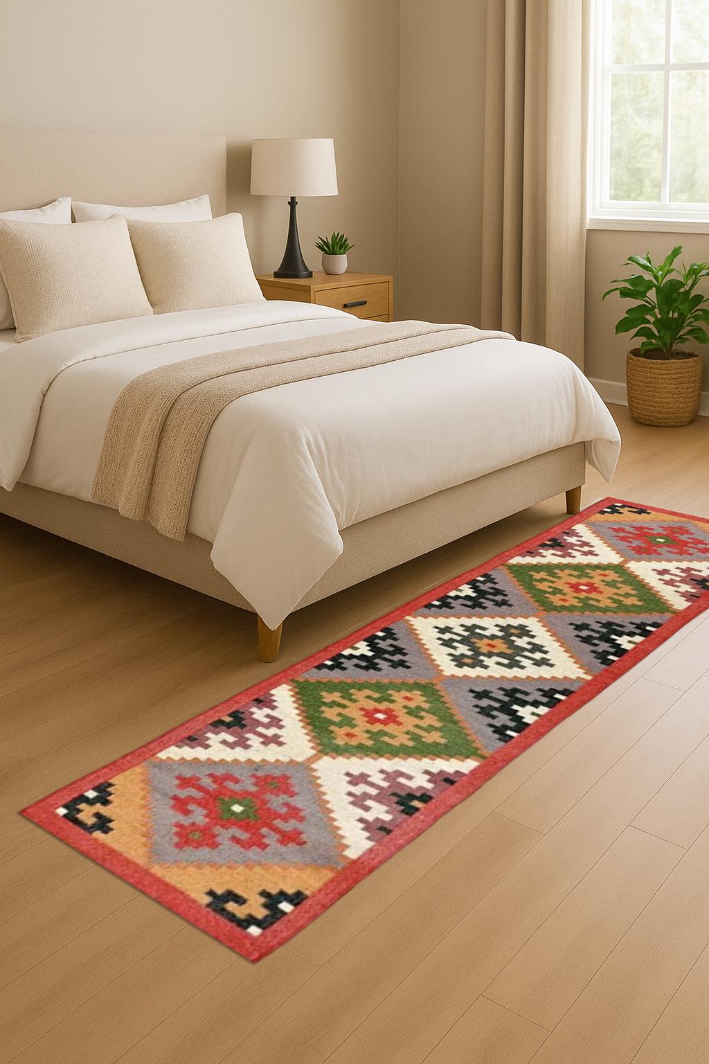 Natural Fiber Kilim Wool Jute Runner | Wool Jute Kilim Runner | Rustic Handwoven Kilim Wool Jute Runner Rug | Handmade Flat weave Carpet