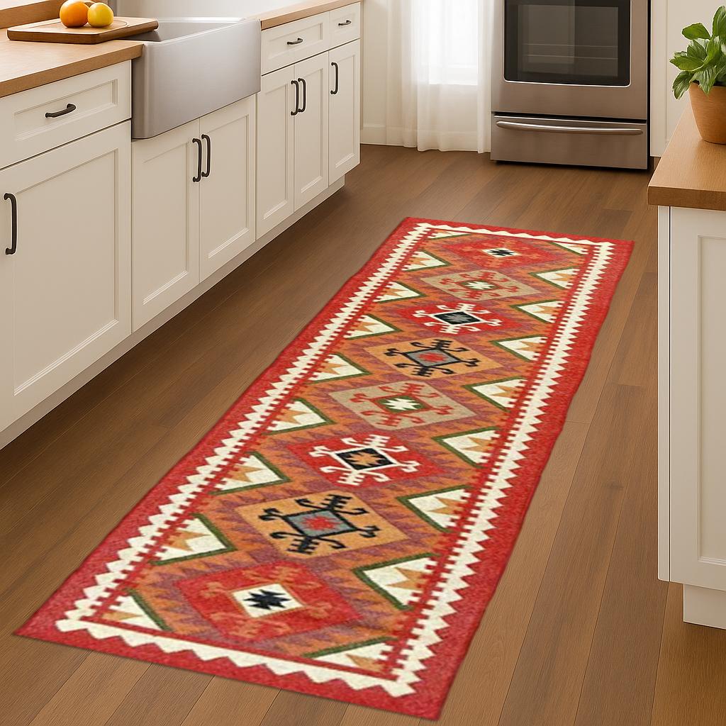 Handmade Wool Jute Kilim Runner Rug for Living Room | Boho Flat weave Dhurrie Carpet | Artisan Wool-Jute Kilim Runner | Handmade Boho Rug