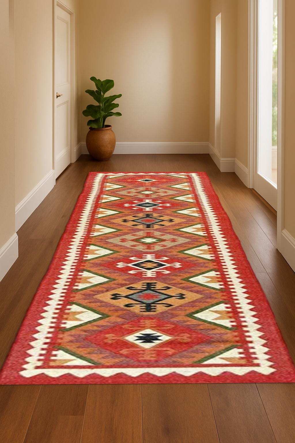 Handmade Wool Jute Kilim Runner Rug for Living Room | Boho Flat weave Dhurrie Carpet | Artisan Wool-Jute Kilim Runner | Handmade Boho Rug