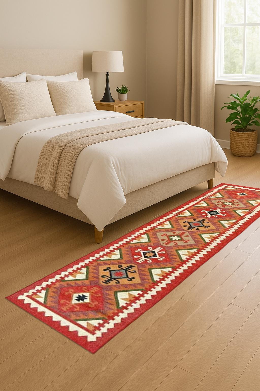 Handmade Wool Jute Kilim Runner Rug for Living Room | Boho Flat weave Dhurrie Carpet | Artisan Wool-Jute Kilim Runner | Handmade Boho Rug