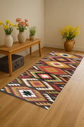 Eco-Chic Kilim Wool Jute Runner Rug | Handwoven Natural Fiber Flat weave | Sustainable Hallway Runner | Minimal Farmhouse Style