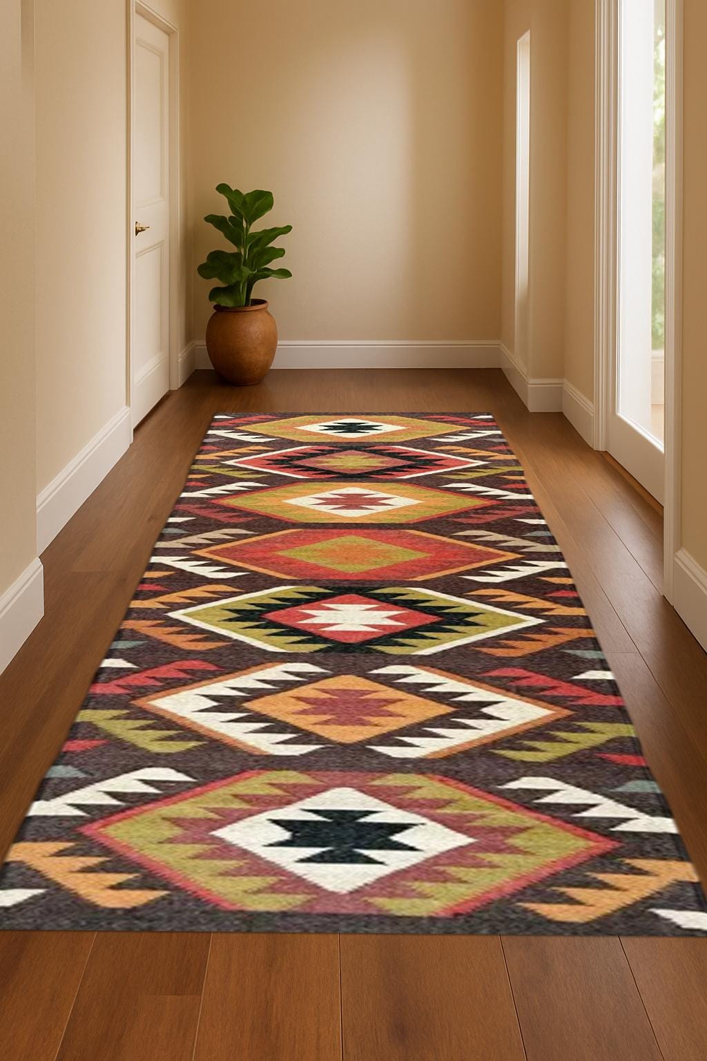 Eco-Chic Kilim Wool Jute Runner Rug | Handwoven Natural Fiber Flat weave | Sustainable Hallway Runner | Minimal Farmhouse Style