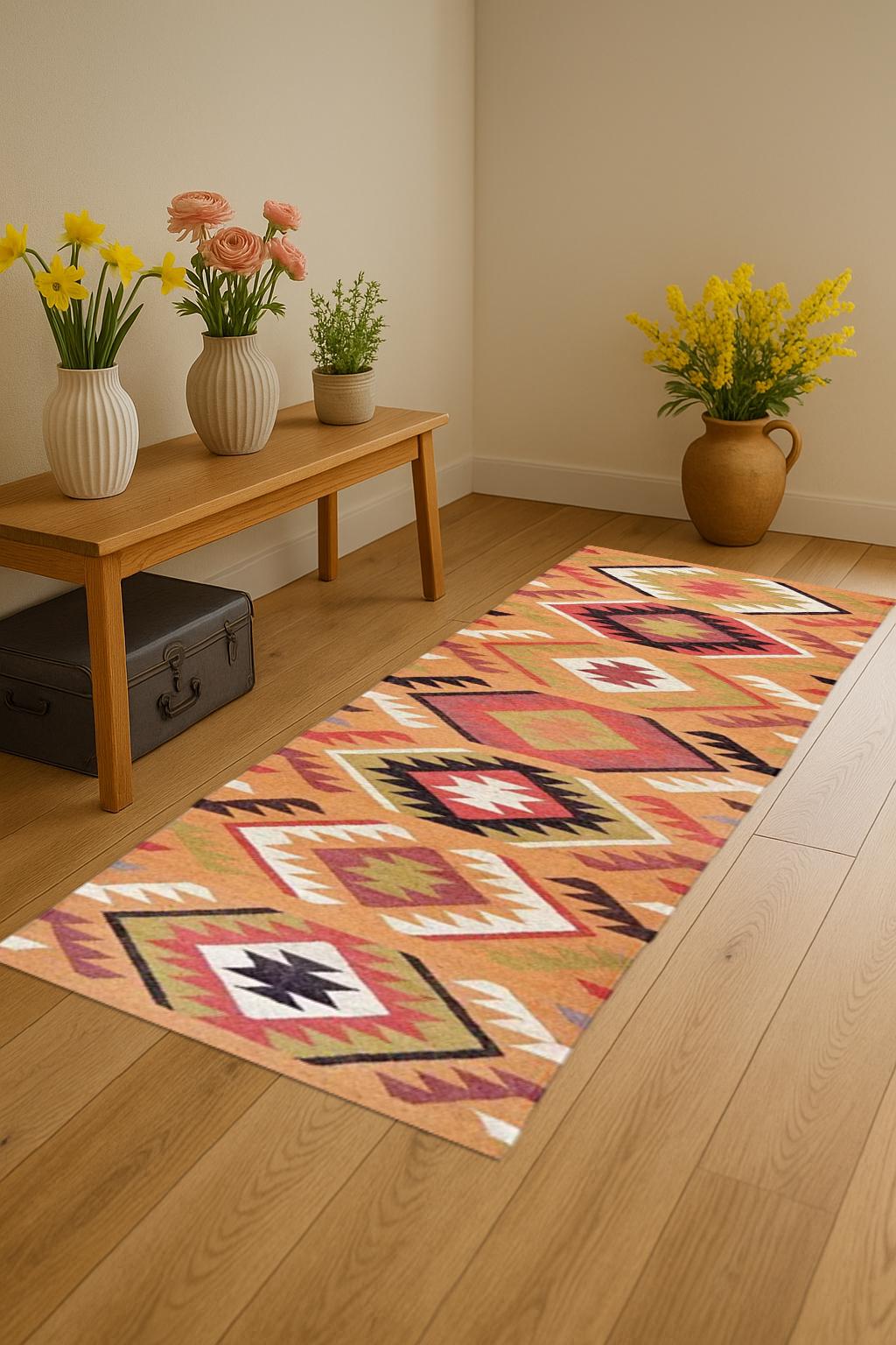 Rustic Handwoven Kilim Wool Jute Runner Rug | Flat-weave Natural Runner | Eco-Friendly Hallway Carpet | Farmhouse Home Accent