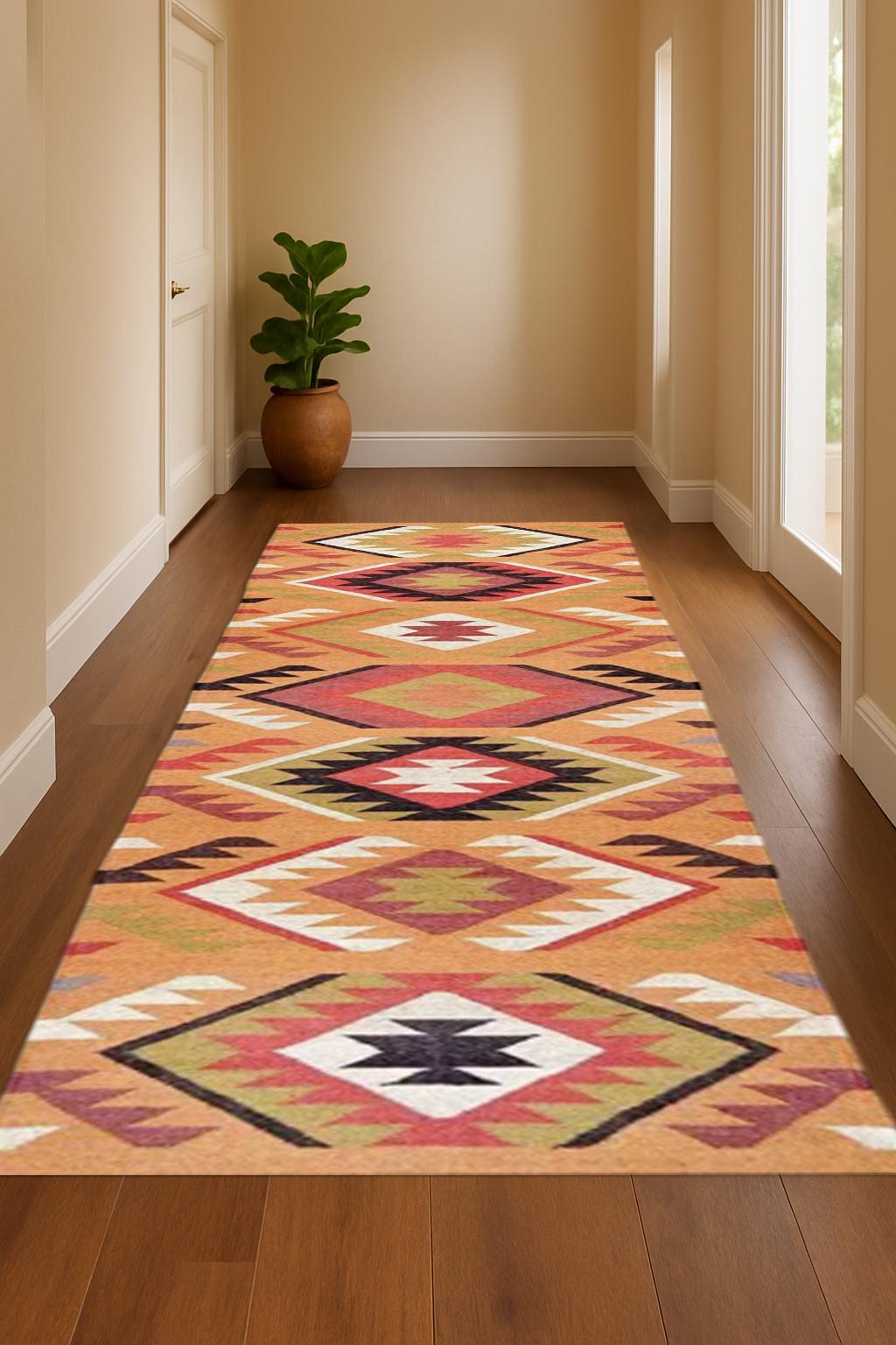 Rustic Handwoven Kilim Wool Jute Runner Rug | Flat-weave Natural Runner | Eco-Friendly Hallway Carpet | Farmhouse Home Accent