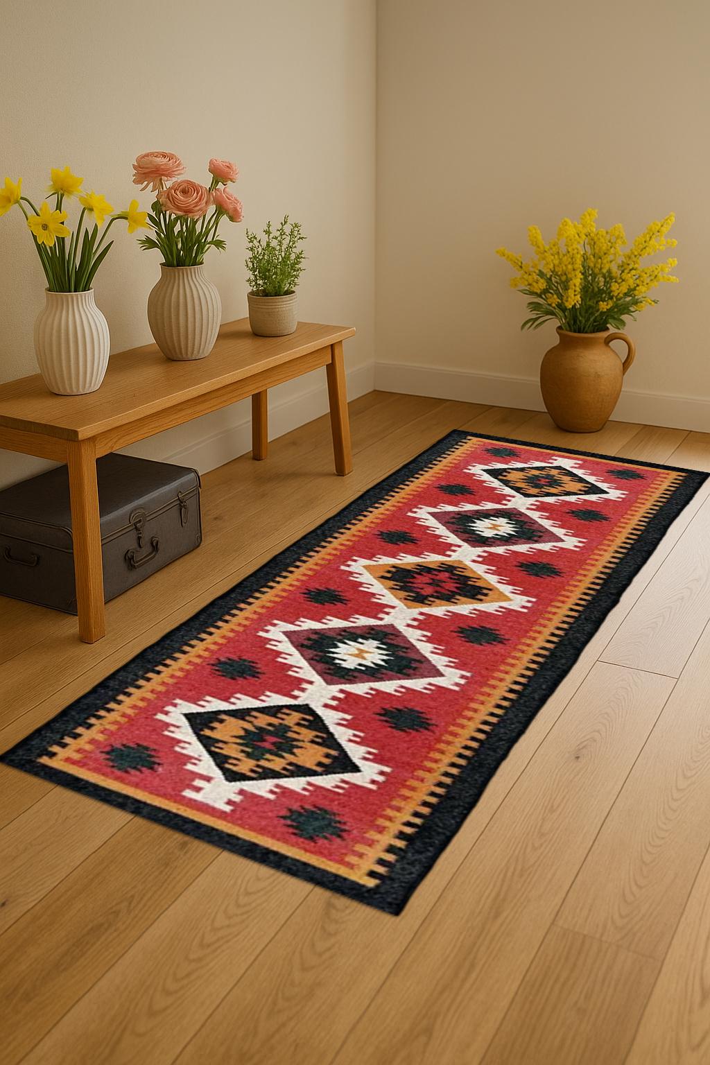 Handwoven Kilim Wool Jute Runner Rug | Natural Flatweave Carpet | Eco Friendly Hallway Kilim Runner | Minimalist Farmhouse Home Decor