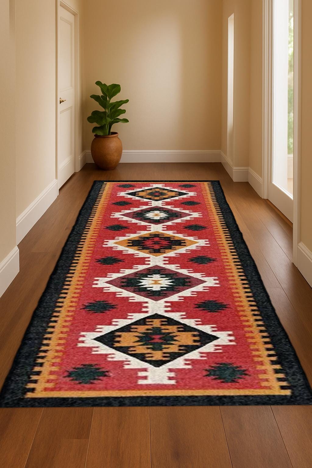 Handwoven Kilim Wool Jute Runner Rug | Natural Flatweave Carpet | Eco Friendly Hallway Kilim Runner | Minimalist Farmhouse Home Decor