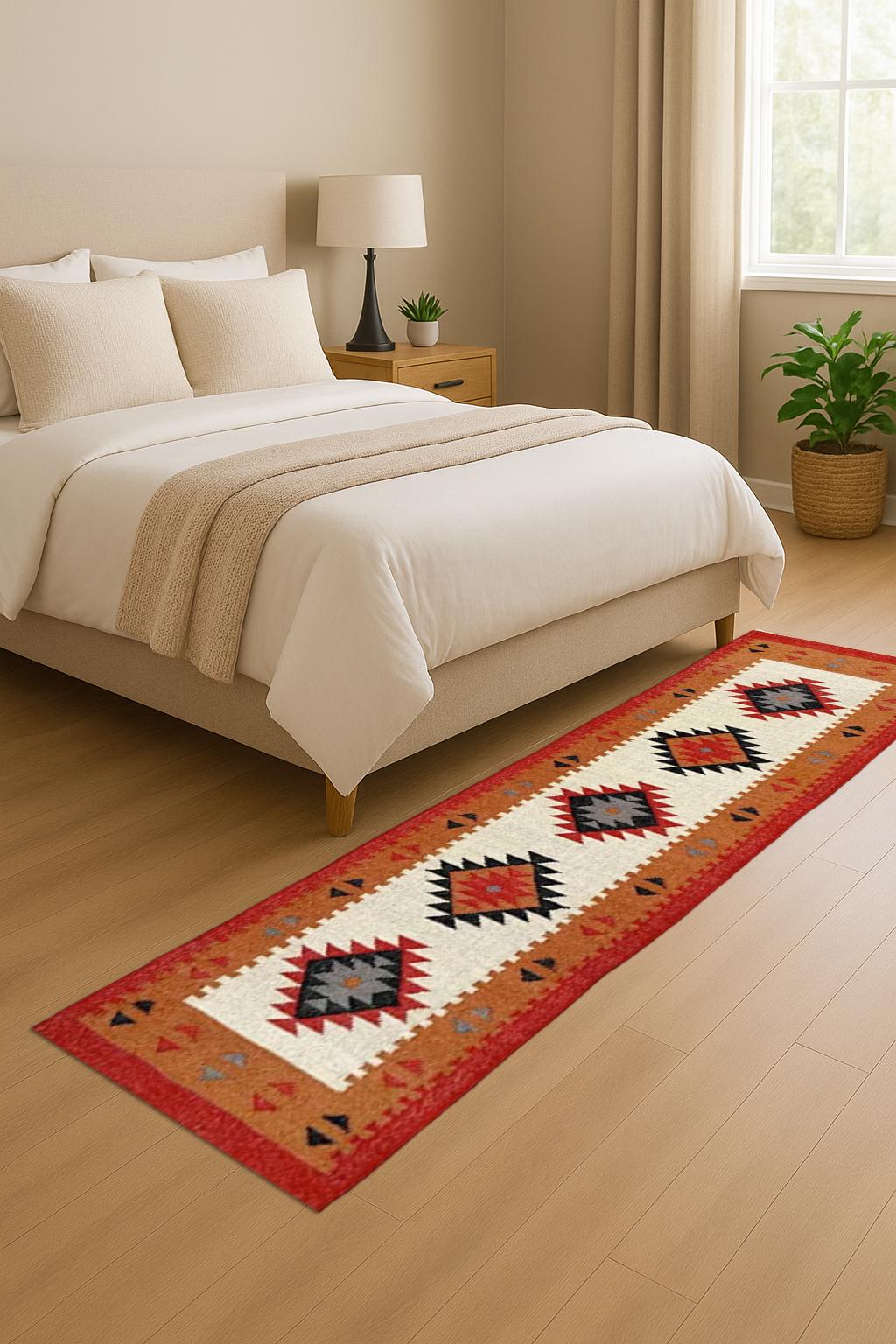 Handwoven Wool Jute Runner Rug | Natural Flatweave Hallway Carpet | Rustic Wool and Jute Runner Rug | Textured Natural Kilim for Home Decor