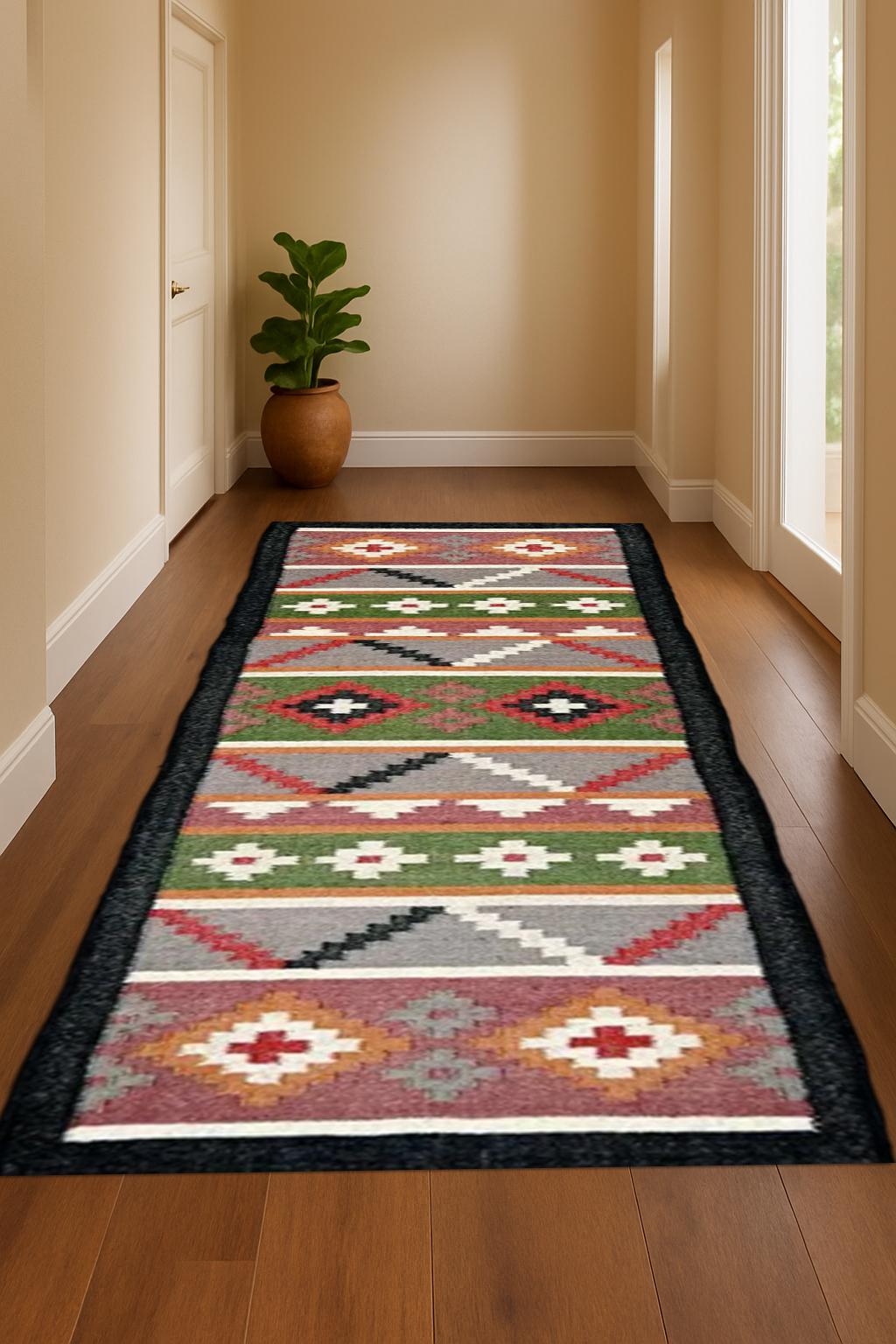 Handwoven Wool‑Jute Kilim Runner by Rugs Modern Boho Wool & Jute Rug Runner Artisan Handloom Hallway Rug Flatweave Hallway Carpet