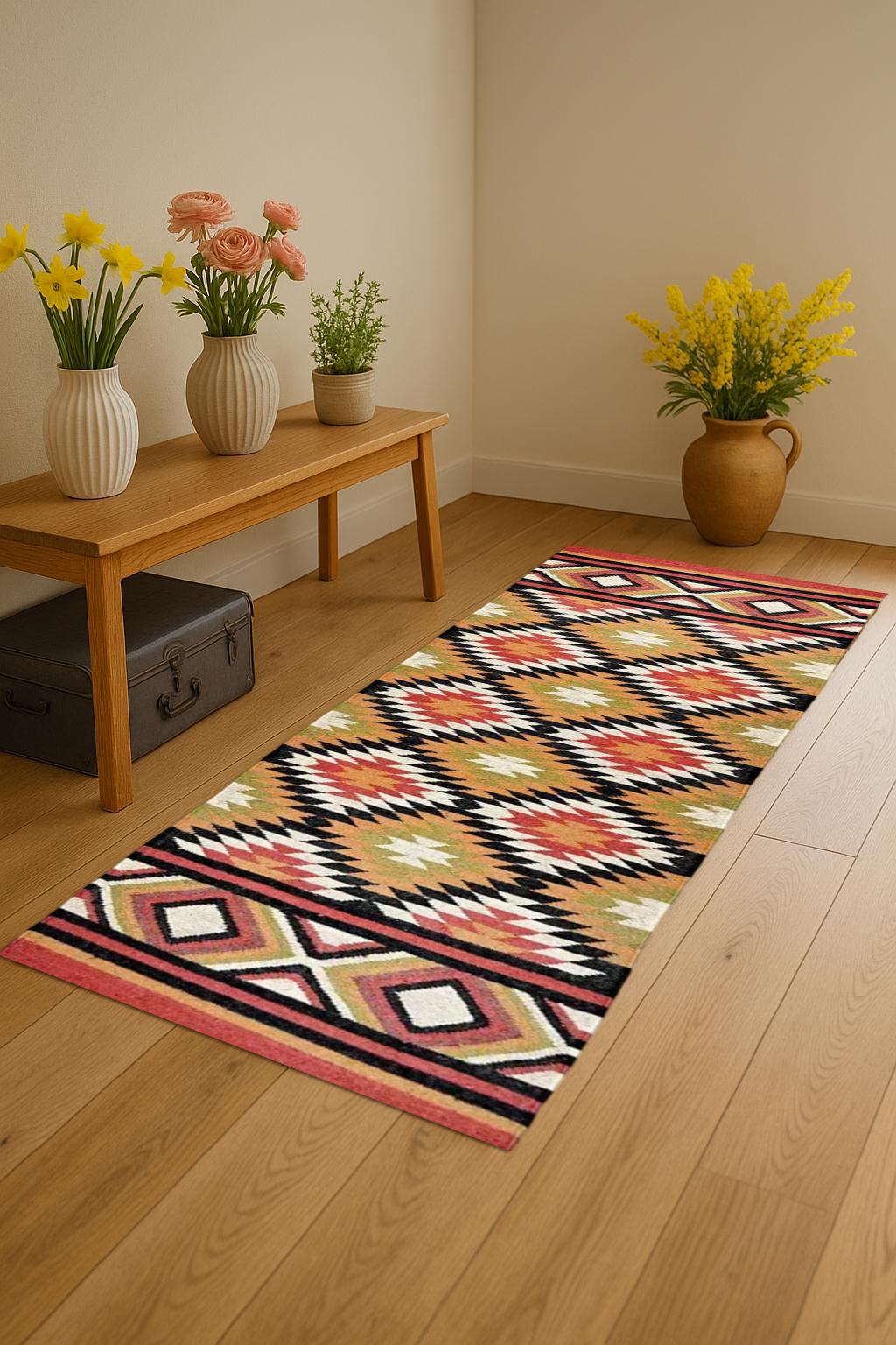 Handwoven Wool Jute Kilim Runner Rug | Sustainable Natural Fiber Flatweave | Boho Farmhouse Hallway Carpet | Reversible Eco-Friendly Dhurrie