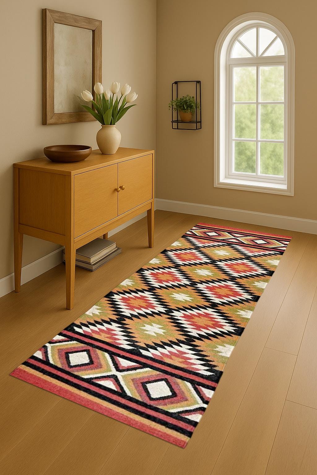 Handwoven Wool Jute Kilim Runner Rug | Sustainable Natural Fiber Flatweave | Boho Farmhouse Hallway Carpet | Reversible Eco-Friendly Dhurrie