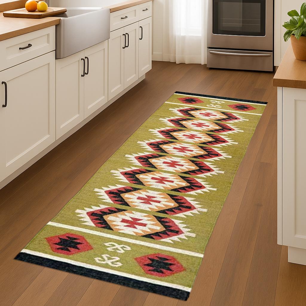 Handwoven kilim Wool Jute Runner Boho kilim Hallway Rug For Living Room Geometric Wool Jute Runner Rug For Living Room Entryway