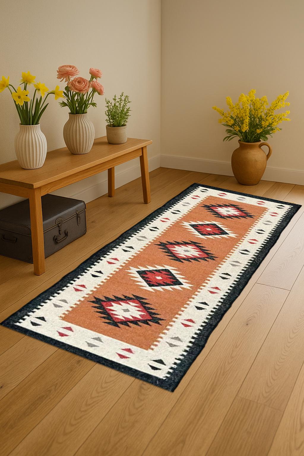 Natural Kilim Jute Runner Rug Eco-Friendly Handwoven Boho Hallway Decor Boho Kilim Jute Rug Runner For Living Room