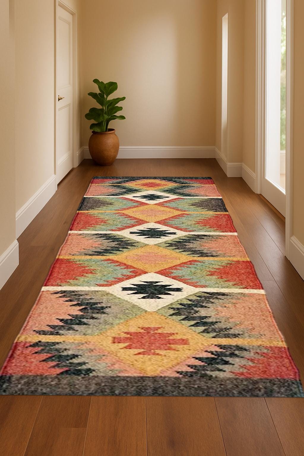 Wool Jute Runner Rug Handwoven Boho Hallway RunnerNaturalFlatweave RugFiber Decor Kilim Jute Runner For Living Room Decor Custom Size