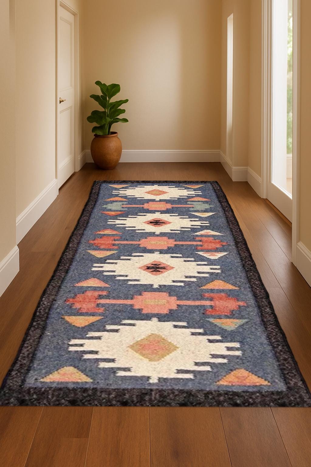 Handwoven Wool Jute Carpet Runner | Neutral Hallway Rug | Eco Friendly Rustic Style Hallway Runner | Rustic Farmhouse Carpet |  Boho Rug