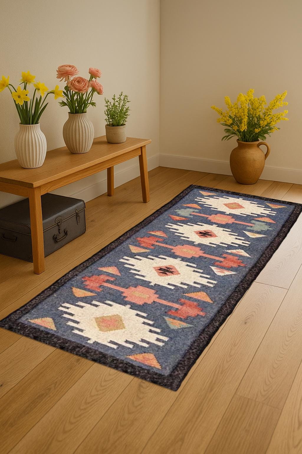 Handwoven Wool Jute Carpet Runner | Neutral Hallway Rug | Eco Friendly Rustic Style Hallway Runner | Rustic Farmhouse Carpet |  Boho Rug