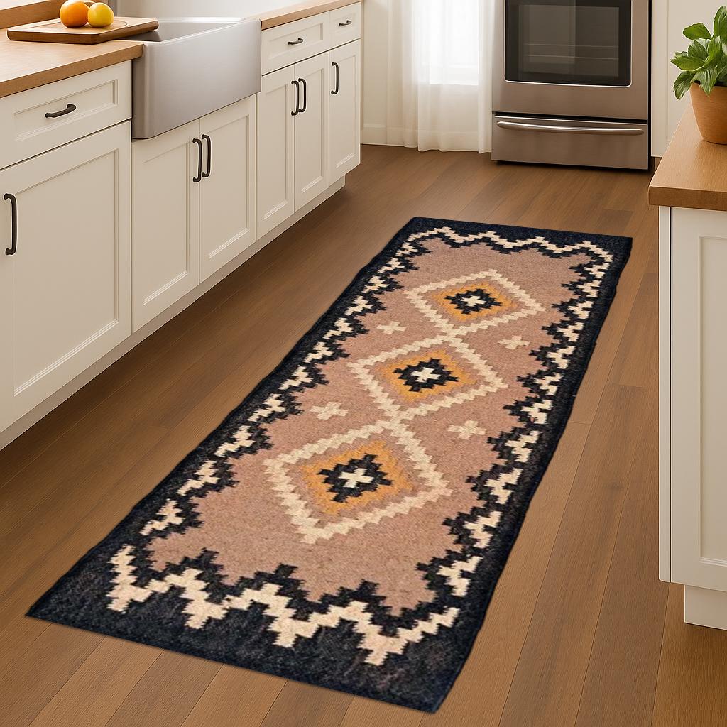 Artisan Wool Jute Runner Rug Eco-Friendly Flatweave Hallway Runner Indian Handwoven Wool Jute Runner Geometric Pattern Runner Rug