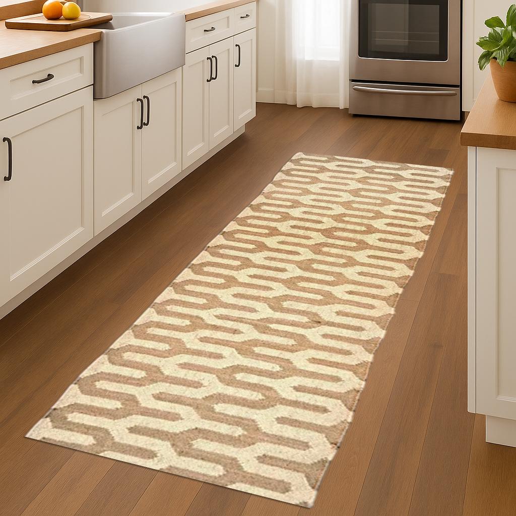 Modern Wool Jute Runner Sustainable Home Decor Neutral Handmade Rug for Living Room or Bedroom Flatweave Hallway Decor