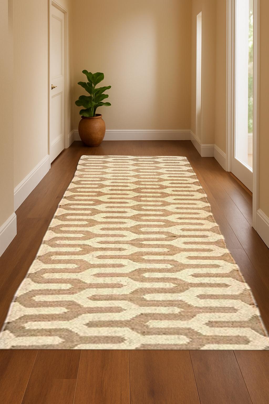 Modern Wool Jute Runner Sustainable Home Decor Neutral Handmade Rug for Living Room or Bedroom Flatweave Hallway Decor