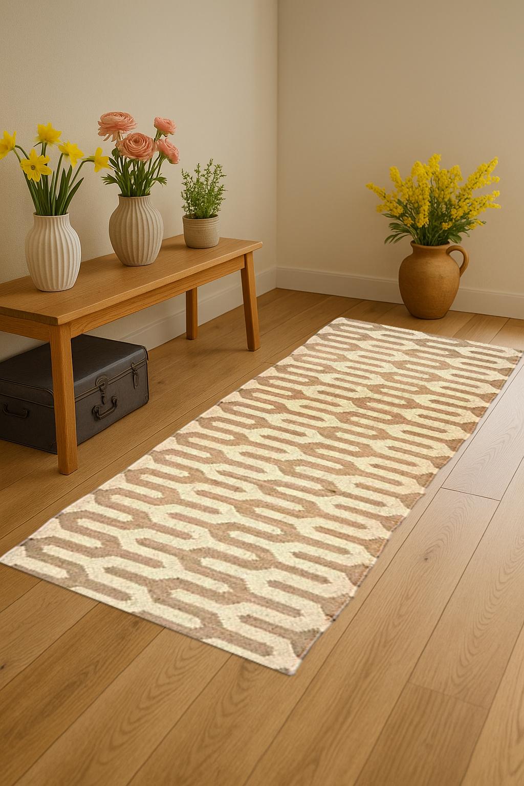 Modern Wool Jute Runner Sustainable Home Decor Neutral Handmade Rug for Living Room or Bedroom Flatweave Hallway Decor