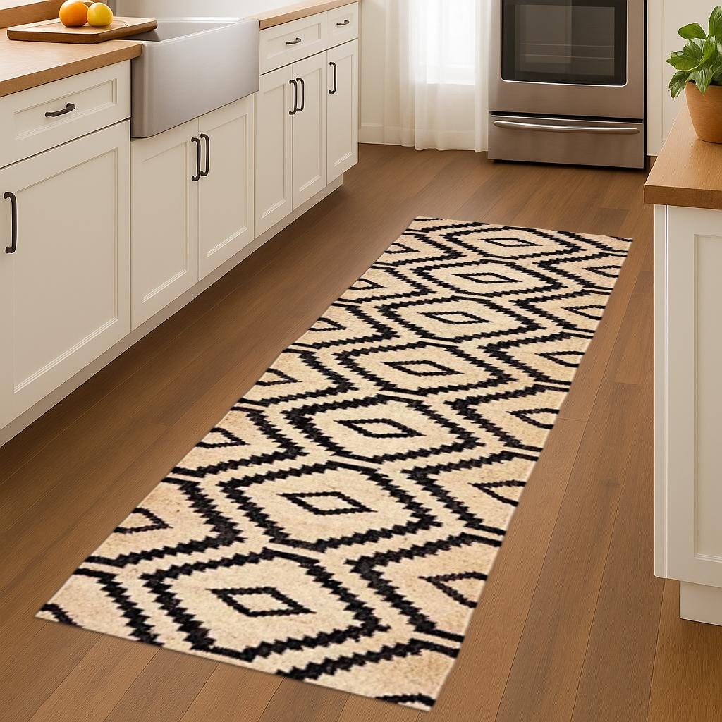 Indian Handmade Wool Jute Runner – Geometric Flatweave Rug – Eco-Friendly Hallway Runner Low Pile Natural Fiber Rug For Home Decor