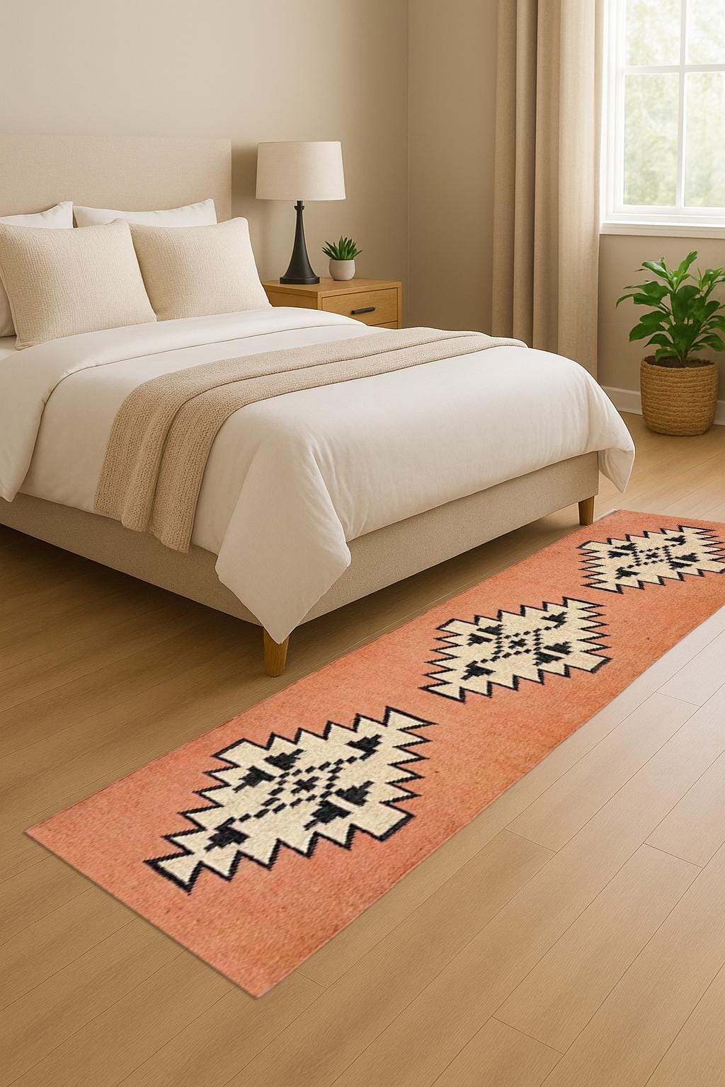 Rustic Handmade Wool Jute Runner – Neutral Farmhouse Carpet Rug, Eco-Friendly Boho Hallway Runner, Long Narrow Rug