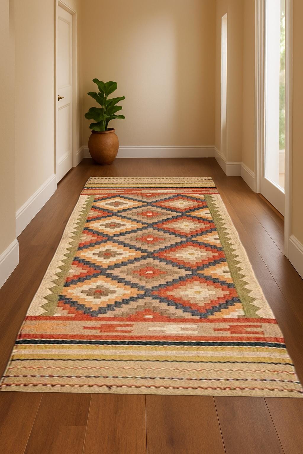 Eco-Friendly Wool Jute Runner Rug – Handmade Farmhouse Hallway Carpet, Rustic Neutral Entryway Rug, Boho Long Runner For Living Room