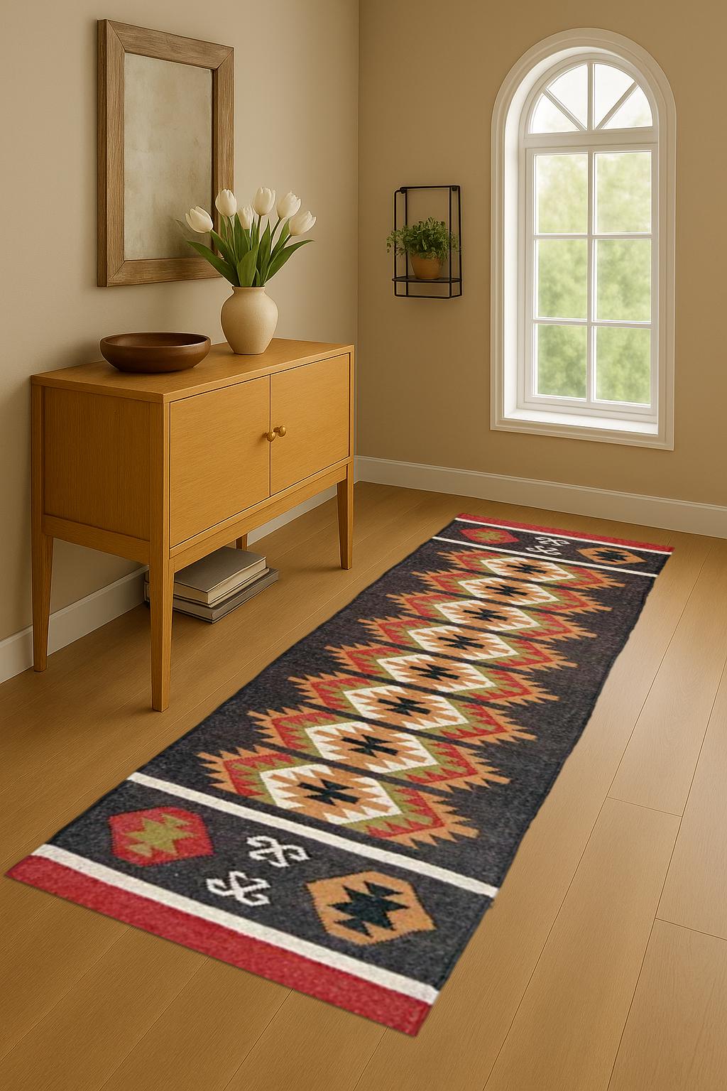 Eco-Friendly Wool Jute Runner Rug – Handmade Farmhouse Hallway Carpet, Rustic Neutral Entryway Rug, Boho Long Runner