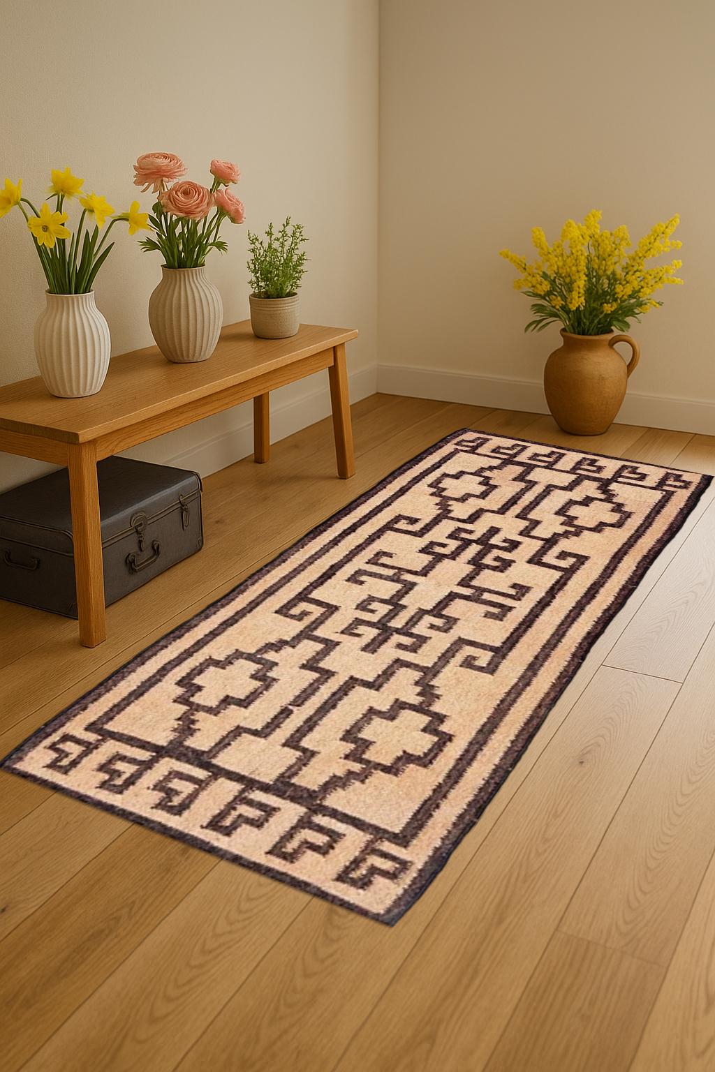 wool Handwoven Wool Jute Runner Rug Rustic Farmhouse Hallway Runner, Natural Boho Entryway Carpet, Long Neutral Rug for Home