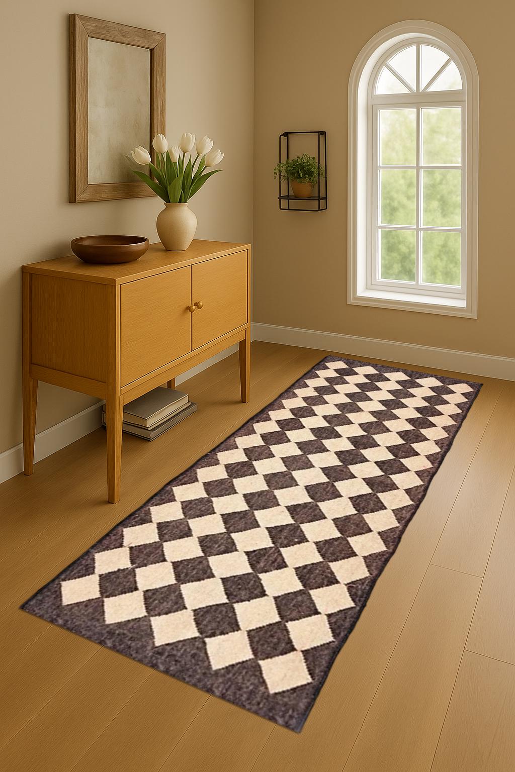 Rustic Wool and Jute Runner Rug, Handcrafted Long Hallway Carpet, Neutral Eco-Friendly Entryway and Kitchen Rug