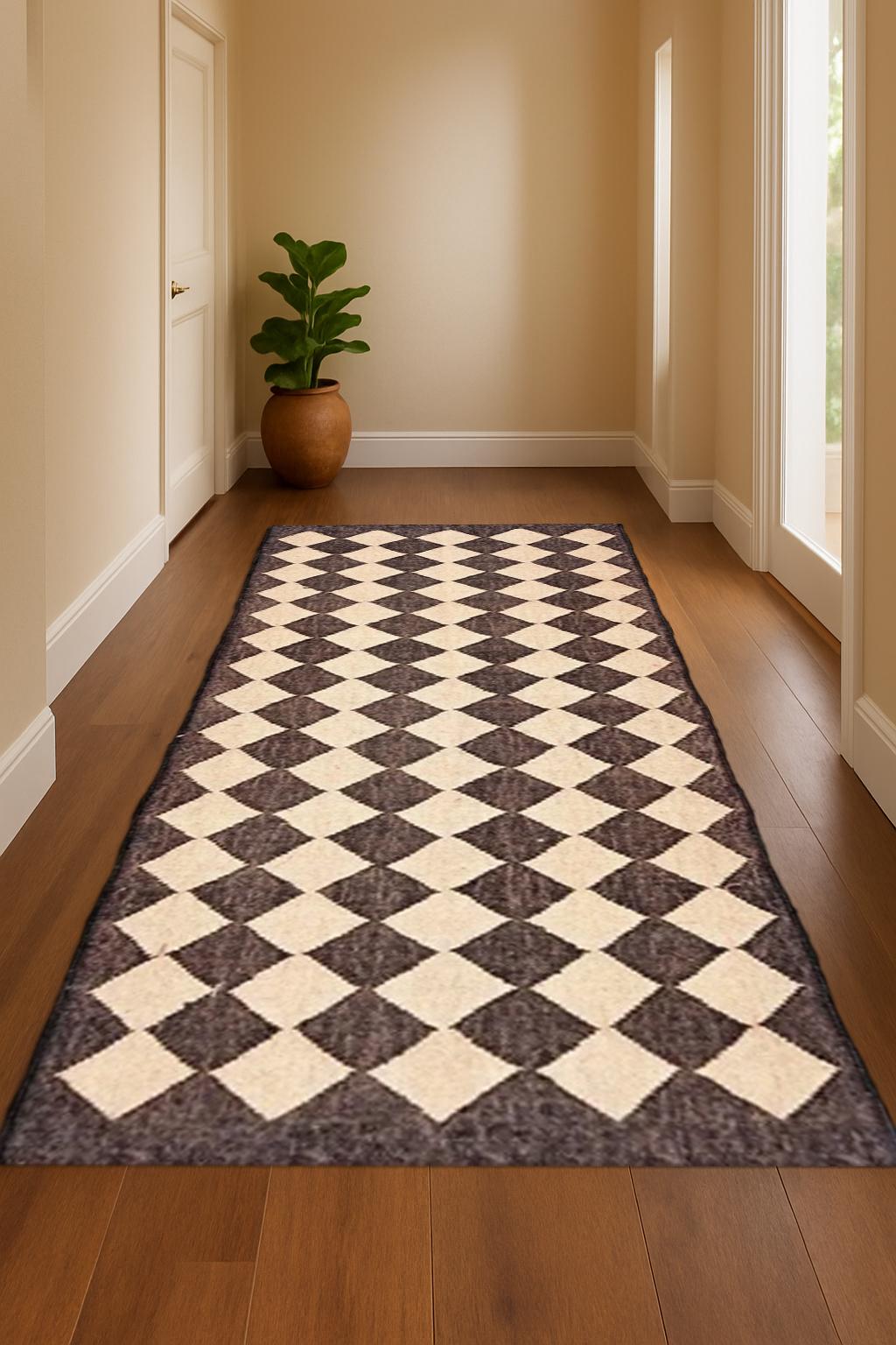 Rustic Wool and Jute Runner Rug, Handcrafted Long Hallway Carpet, Neutral Eco-Friendly Entryway and Kitchen Rug